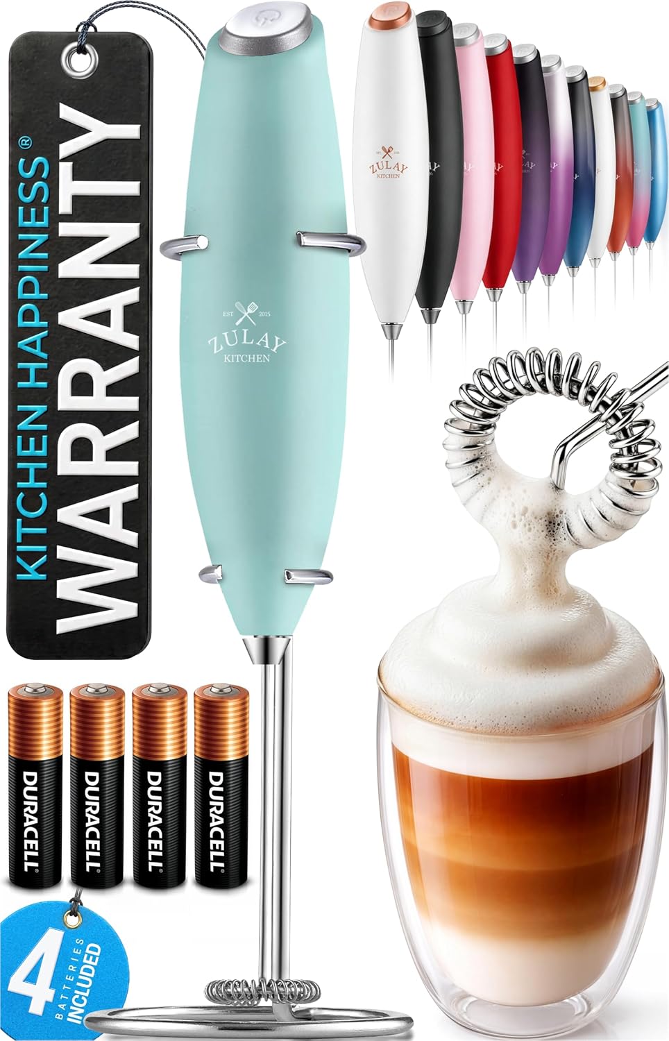 Zulay Kitchen Milk Frother Handheld Electric Whisk – Frother Wand, Durable Drink Mixer, Coffee Frother, Hand Blender, Frother for Protein Powder, Matcha & More - Black