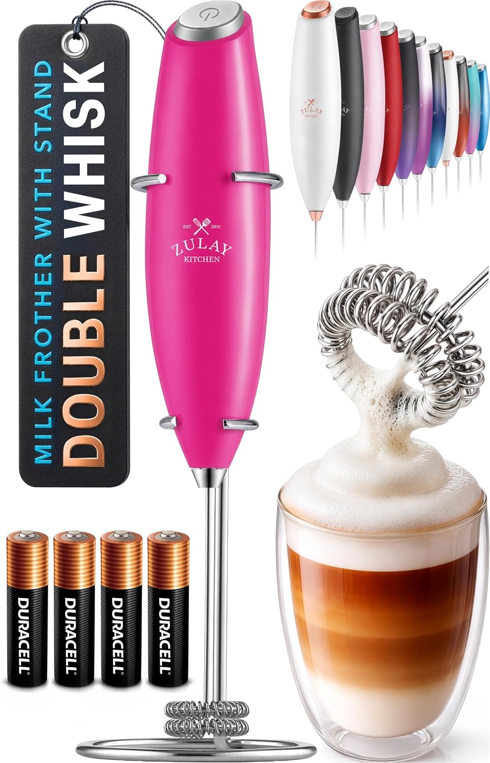 Zulay Kitchen Milk Frother Handheld Electric Whisk – Frother Wand, Durable Drink Mixer, Coffee Frother, Hand Blender, Frother for Protein Powder, Matcha & More - Black