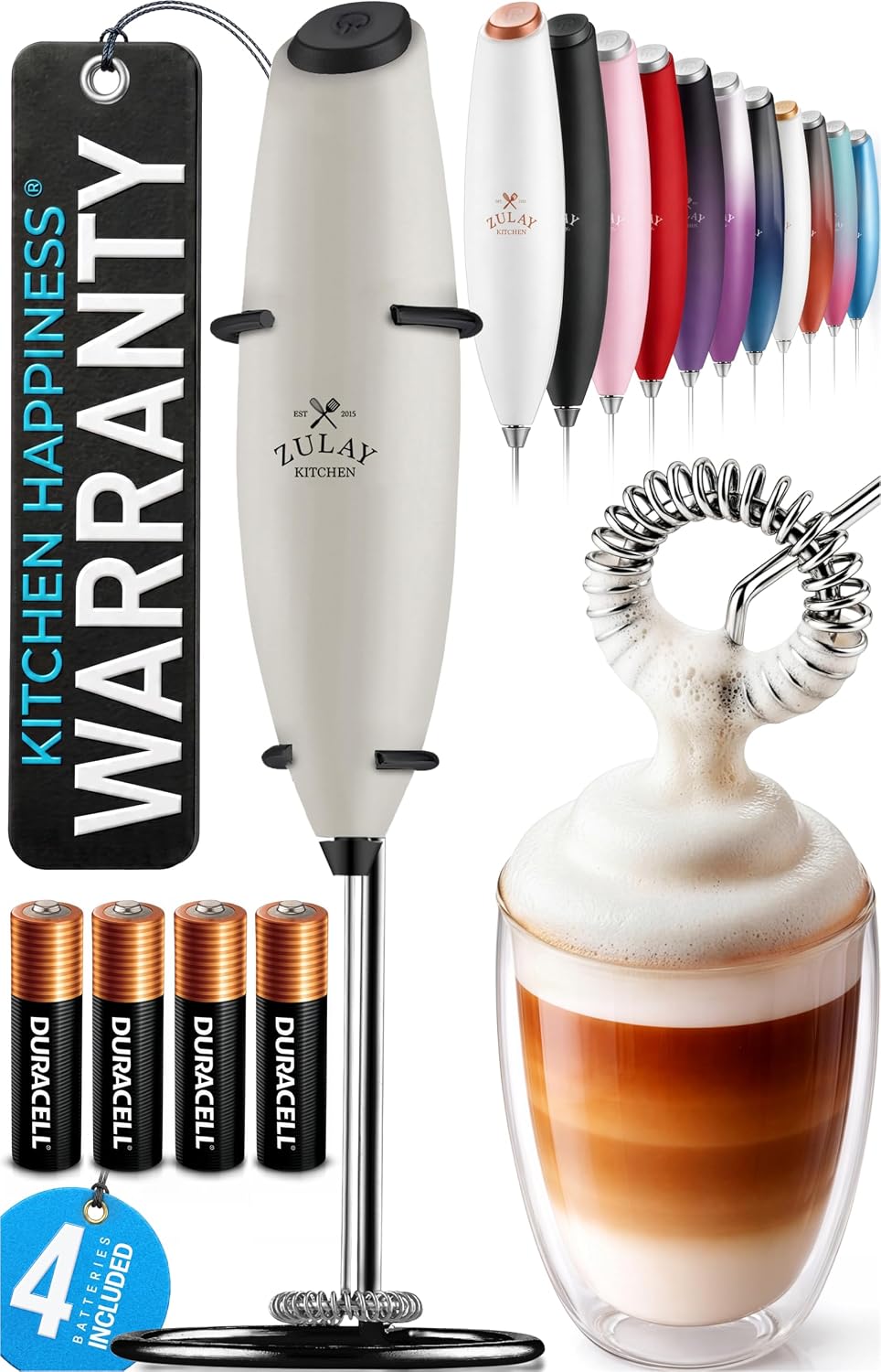Zulay Kitchen Milk Frother Handheld Electric Whisk – Frother Wand, Durable Drink Mixer, Coffee Frother, Hand Blender, Frother for Protein Powder, Matcha & More - Black