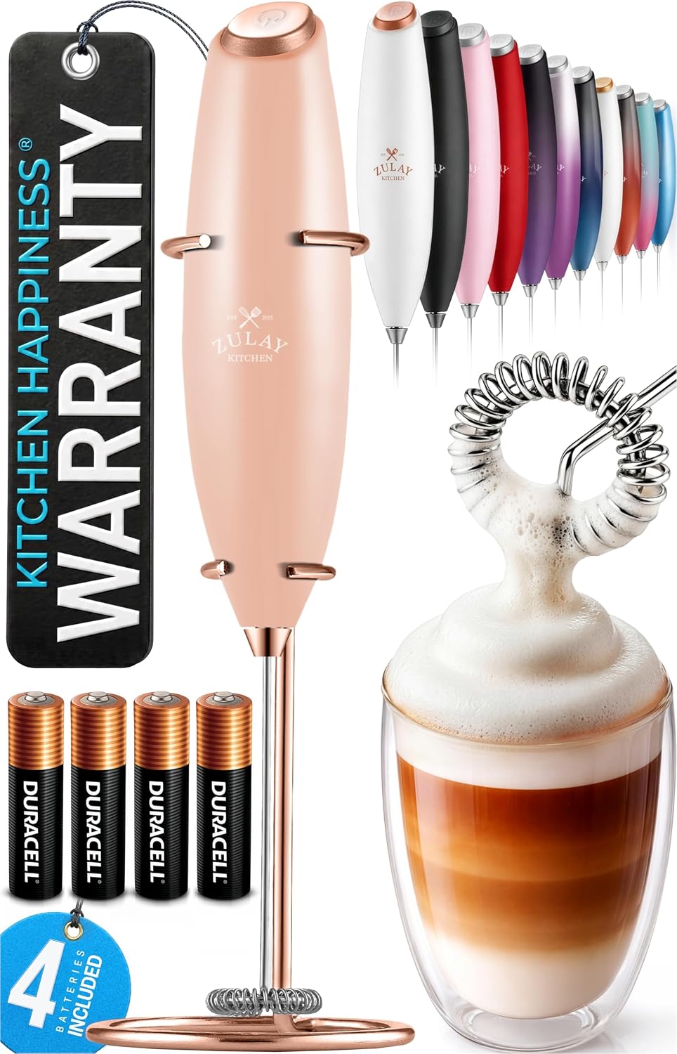Zulay Kitchen Milk Frother Handheld Electric Whisk – Frother Wand, Durable Drink Mixer, Coffee Frother, Hand Blender, Frother for Protein Powder, Matcha & More - Black