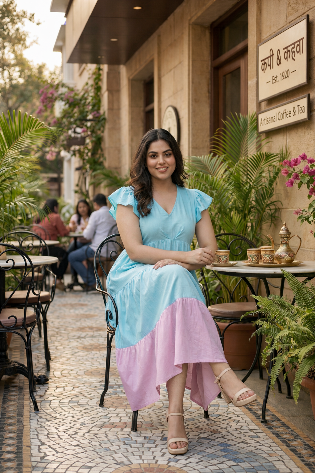Aqua Breeze & Lilac Colorblock Cotton Maxi Dress