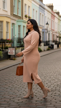 Plus Size Mini Waffle Collared Button Detail Knit Midi Dress