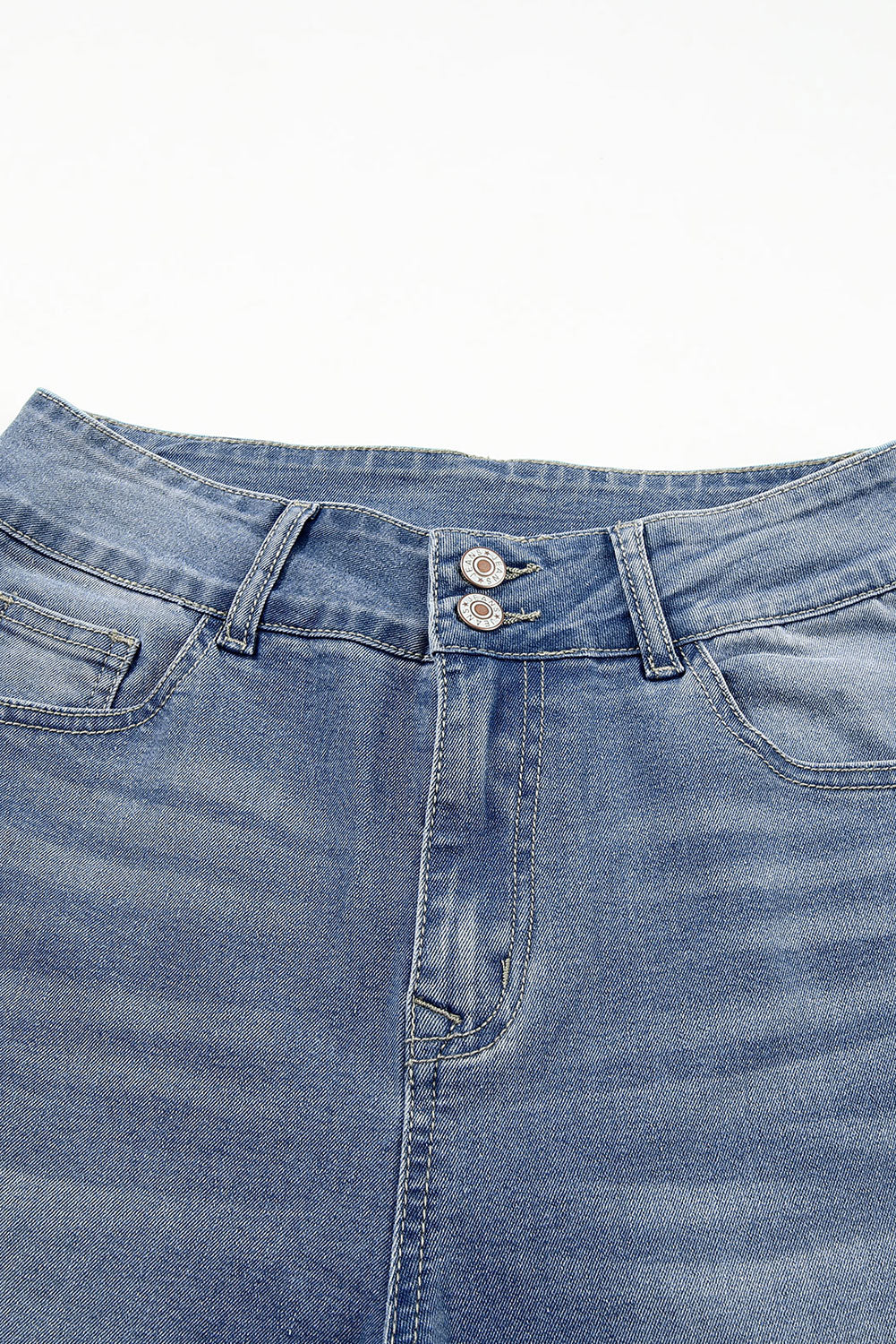 Sky Blue Double Button Raw Hem Slim Fit Jeans