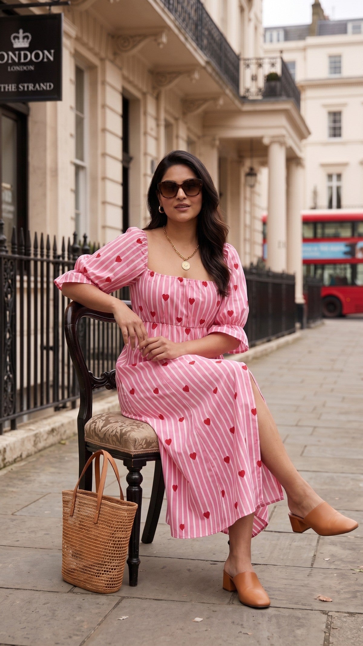 Plus Size Pink Heart Print Cotton Maxi Dress for Women | Square Neck Flared Dress